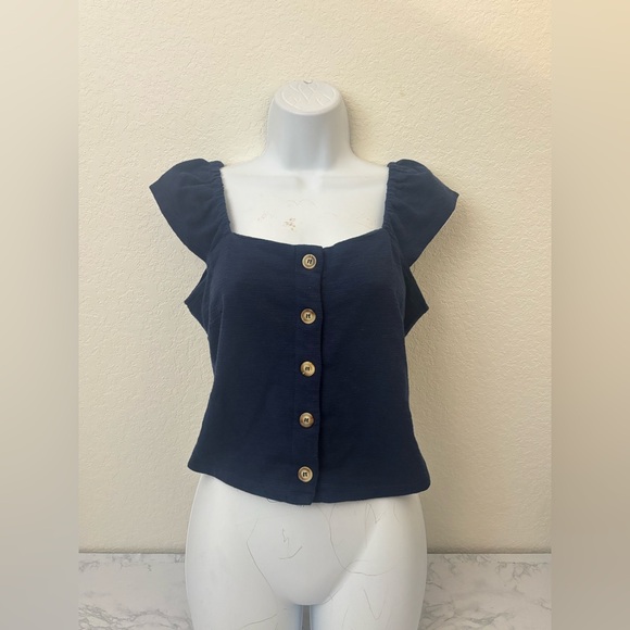 Rewind Tops - Rewind Y2K Baby Doll Blue Sleeveless Top Size Large Fairy Gypsy Peasant Boho